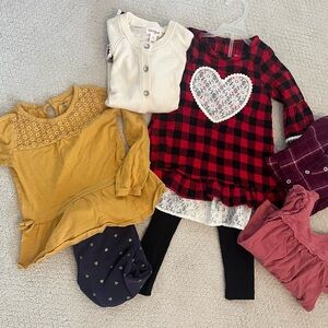Bundle - Cardigan, 2 long sleeve flannel tops, 2 long sleeve tops, 2 pants